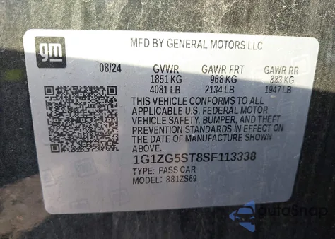 2025 Chevrolet Malibu Fwd Rs z USA, uszkodzony, nr VIN 1G1ZG5ST8SF113338